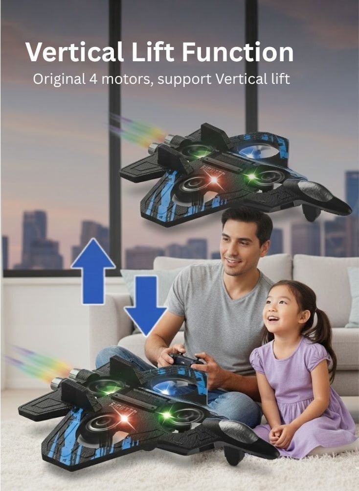 فايتر طائرة لعبة تعمل بالتحكم عن بُعد للأطفال مزودة بإضاءة ليد – طائرة مصنوعة من إسفنج إي بي بي بمدى طيران مرتفع، تصميم طيران واقعي مع أضواء وامضة، جهاز تحكم عن بُعد، بطارية قابلة لإعادة الشحن، هيكل بلاستيكي متين، طائرة لعب حركية للأولاد والبنات - Image 3